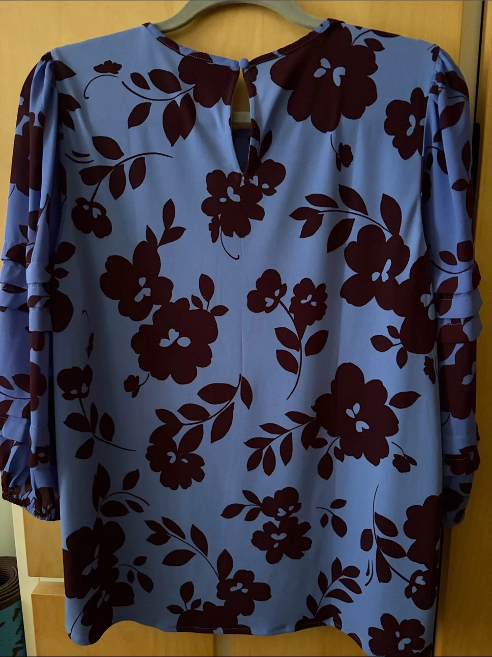 Ann Taylor Blue Floral Ruffle Sleeve Blouse